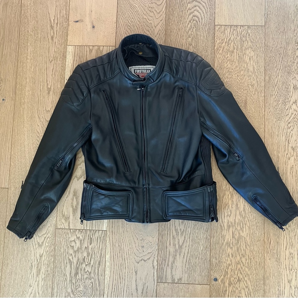 Vintage First Gear Hein Gericke Black Leather Moto Jacket w/ Liner Size 46 (42)
